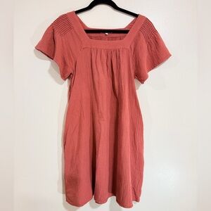 Madewell Lightspun Butterfly Square-Neck Dress Muted Pink XXS w Pockets peasant